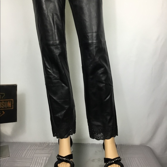 Real Clothes Leather Pant  Size 2 Black Lined Hi Waist Straight Leg Leather Lace - Picture 1 of 12